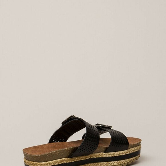 Womens Bamboo Platform flatform Black Two Strap buckle Slide Sandals Size 6.5 - Picture 3 of 4